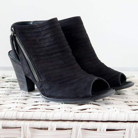 Paul Green Cayanne Black Nubuck Leather Peep Toe Block Heel Bootie Shoes 7.5 - Picture 16 of 16